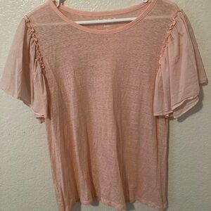LOFT Pink Flutter Sleeve Blouse with Ruched Ruffles